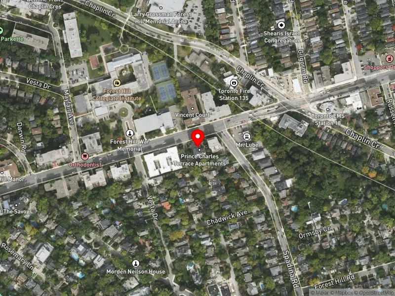 RentSafeTO apartment evaluation satellite view of 45 GARDINER RD in Toronto-St. Paul's, Toronto