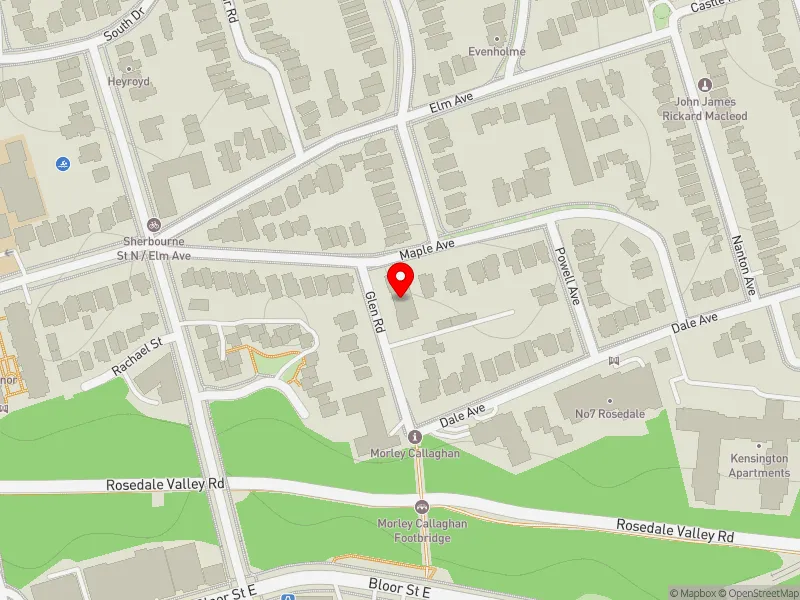 RentSafeTO apartment evaluation map view of 45 GLEN RD in University-Rosedale, Toronto