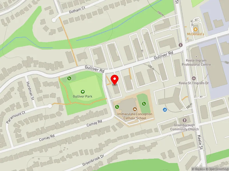 RentSafeTO apartment evaluation map view of 45 GULLIVER RD in York South-Weston, Toronto