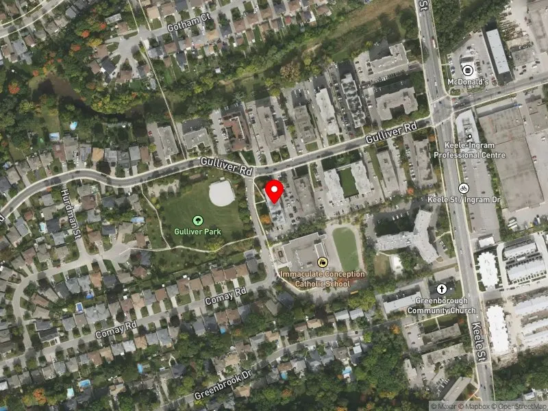 RentSafeTO apartment evaluation satellite view of 45 GULLIVER RD in York South-Weston, Toronto