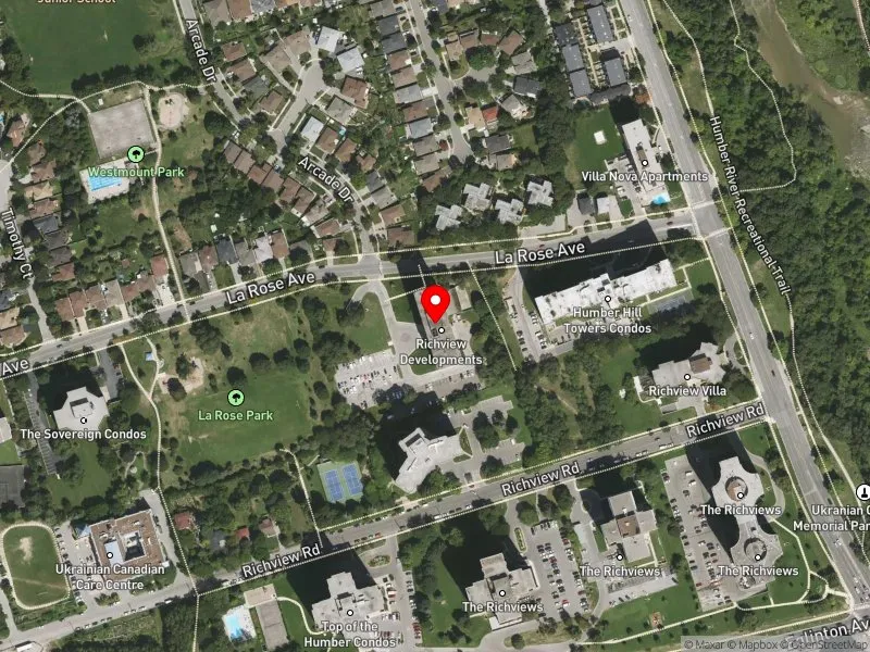 RentSafeTO apartment evaluation satellite view of 45 LA ROSE AVE in Etobicoke Centre, Toronto