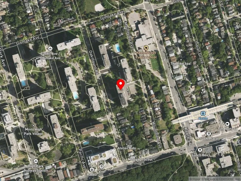 RentSafeTO apartment evaluation satellite view of 45 OAKMOUNT RD in Parkdale-High Park, Toronto