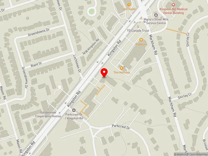 RentSafeTO apartment evaluation map view of 45 PARKCREST DR in Scarborough Southwest, Toronto