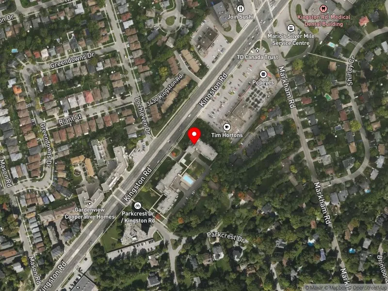 RentSafeTO apartment evaluation satellite view of 45 PARKCREST DR in Scarborough Southwest, Toronto