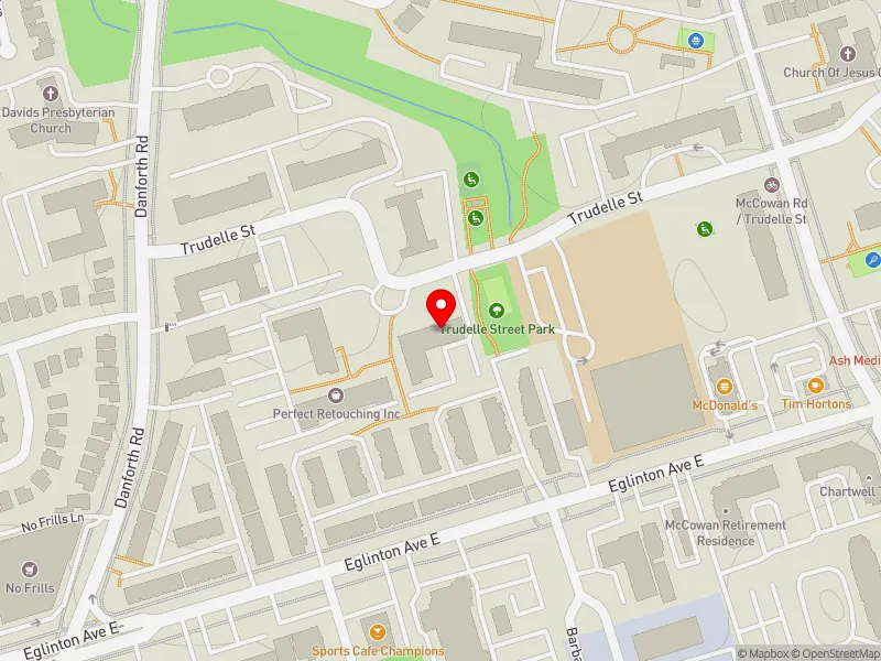 RentSafeTO apartment evaluation map view of 45 TRUDELLE ST in Scarborough Centre, Toronto