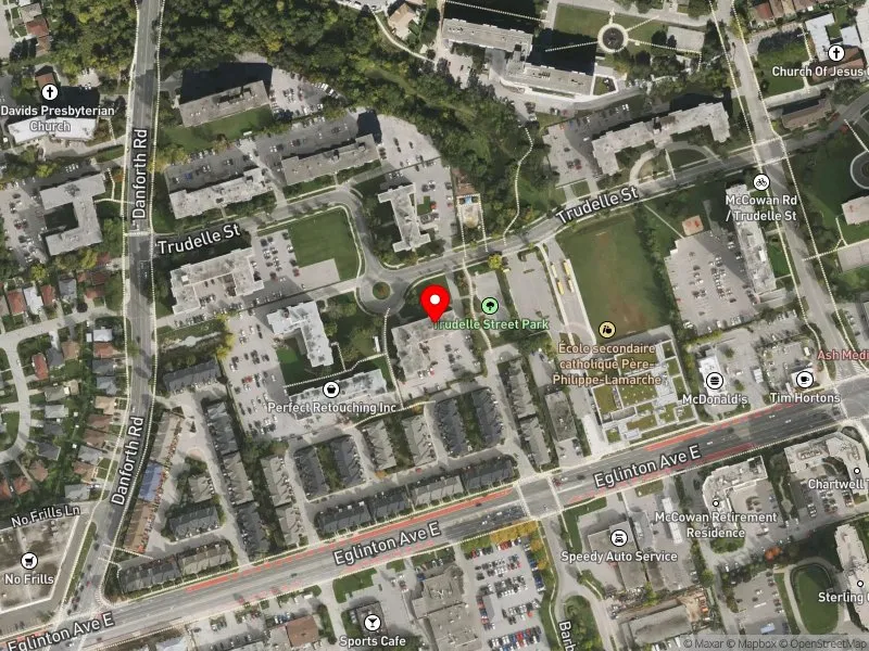 RentSafeTO apartment evaluation satellite view of 45 TRUDELLE ST in Scarborough Centre, Toronto