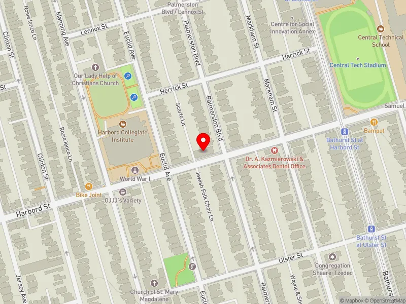 RentSafeTO apartment evaluation map view of 456 PALMERSTON BLVD in University-Rosedale, Toronto