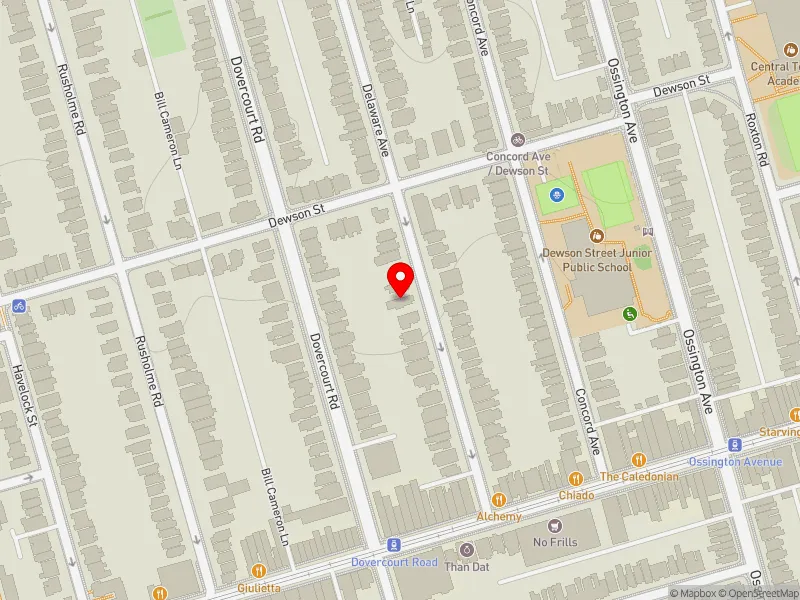 RentSafeTO apartment evaluation map view of 46 DELAWARE AVE in Davenport, Toronto