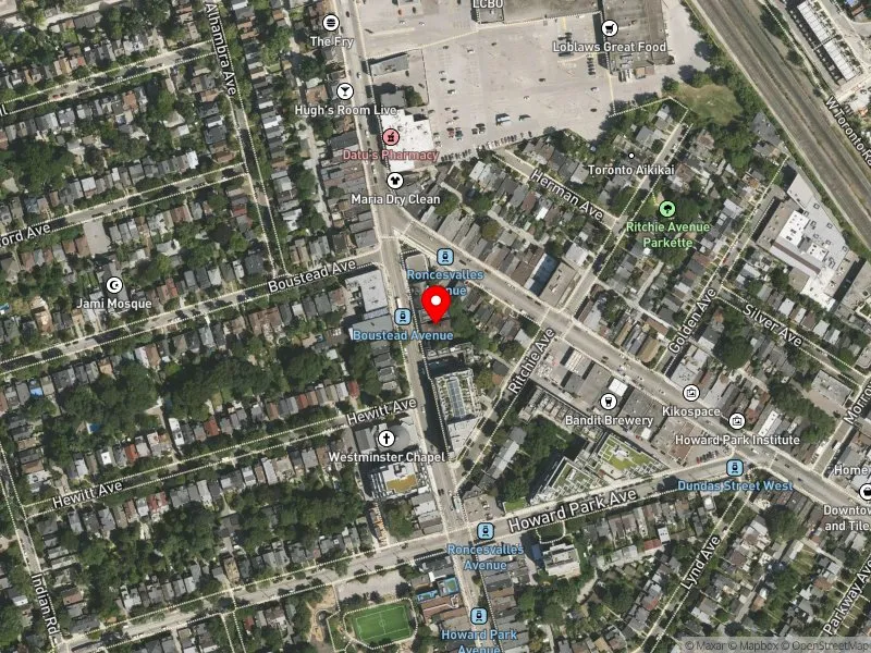 RentSafeTO apartment evaluation satellite view of 467 RONCESVALLES AVE in Parkdale-High Park, Toronto