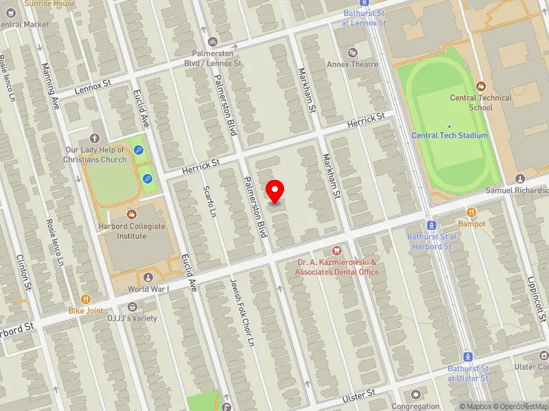 RentSafeTO apartment evaluation map view of 469 PALMERSTON BLVD in University-Rosedale, Toronto