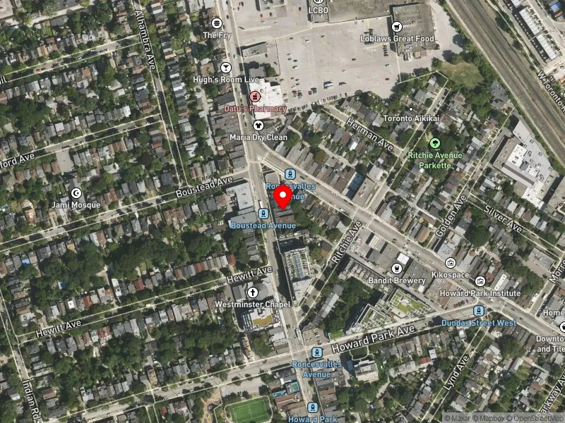 RentSafeTO apartment evaluation satellite view of 469 RONCESVALLES AVE in Parkdale-High Park, Toronto