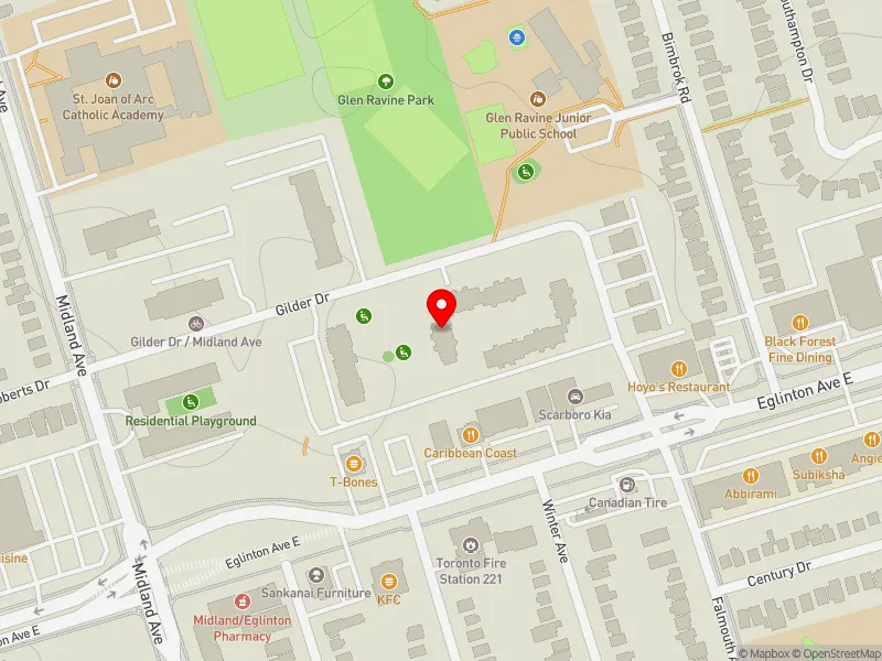 RentSafeTO apartment evaluation map view of 47 GILDER DR in Scarborough Centre, Toronto