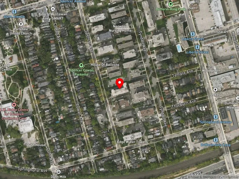 RentSafeTO apartment evaluation satellite view of 47 SPENCER AVE in Parkdale-High Park, Toronto