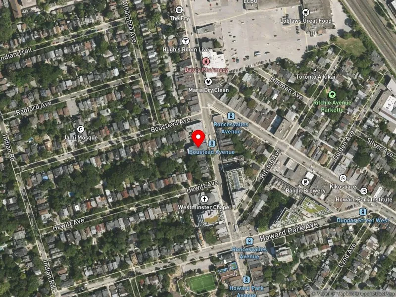 RentSafeTO apartment evaluation satellite view of 470 RONCESVALLES AVE in Parkdale-High Park, Toronto