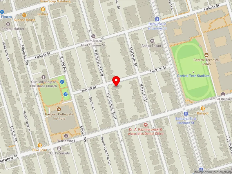 RentSafeTO apartment evaluation map view of 481 PALMERSTON BLVD in University-Rosedale, Toronto