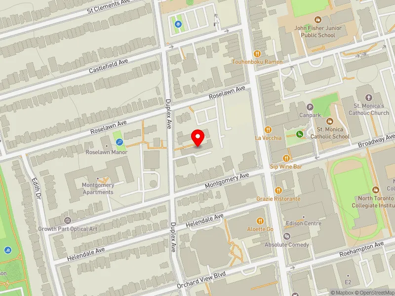 RentSafeTO apartment evaluation map view of 485 DUPLEX AVE in Eglinton-Lawrence, Toronto