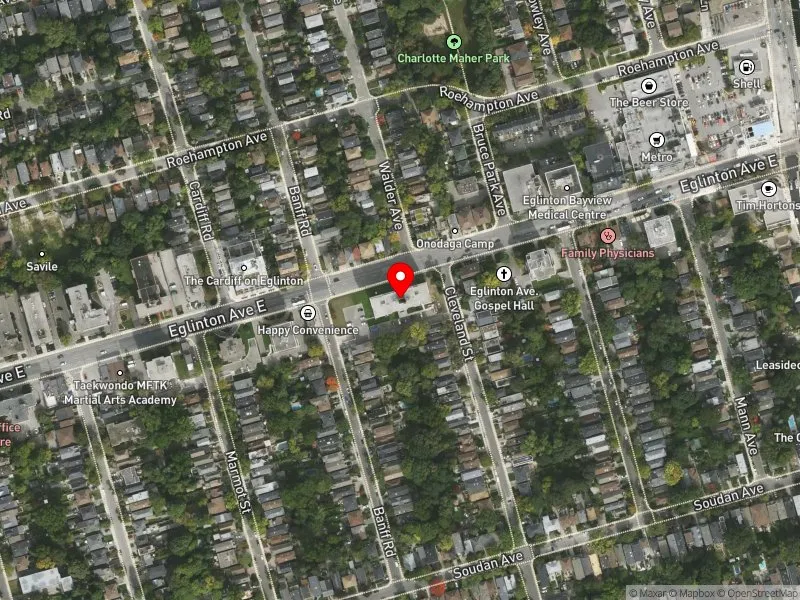RentSafeTO apartment evaluation satellite view of 485 EGLINTON AVE E in Don Valley West, Toronto