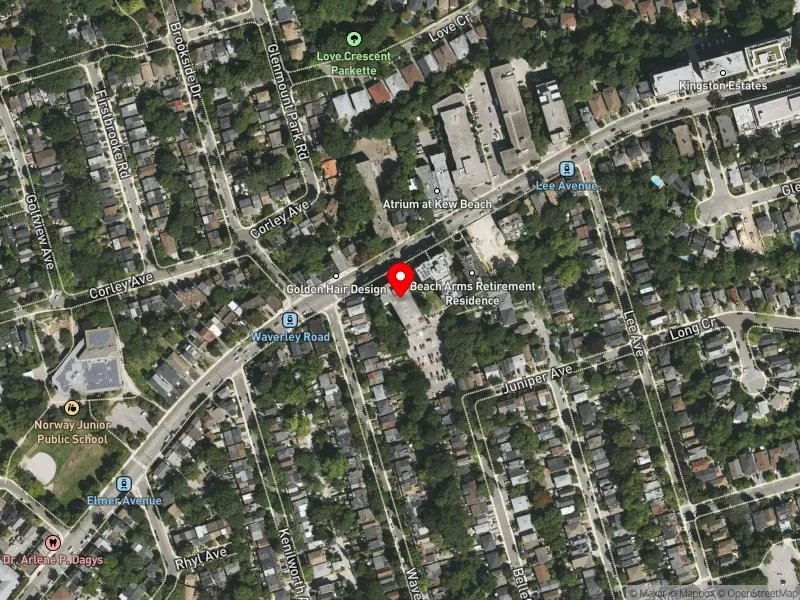 RentSafeTO apartment evaluation satellite view of 485 KINGSTON RD in Beaches-East York, Toronto