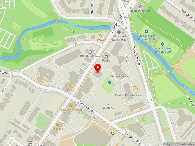 RentSafeTO apartment evaluation map view of 4875 DUNDAS ST W in Etobicoke-Lakeshore, Toronto