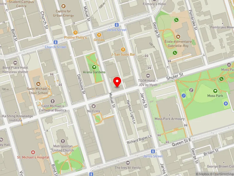 RentSafeTO apartment evaluation map view of 49 MUTUAL ST in Toronto Centre, Toronto