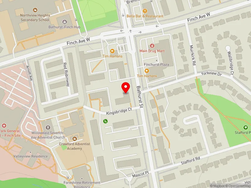 RentSafeTO apartment evaluation map view of 4900 BATHURST ST in York Centre, Toronto