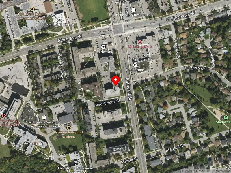 RentSafeTO apartment evaluation satellite view of 4900 BATHURST ST in York Centre, Toronto