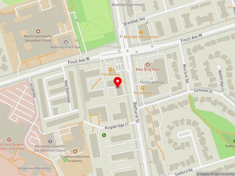 RentSafeTO apartment evaluation map view of 4918 BATHURST ST in York Centre, Toronto