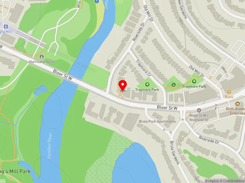 RentSafeTO apartment evaluation map view of 495 RIVERSIDE DR in Parkdale-High Park, Toronto