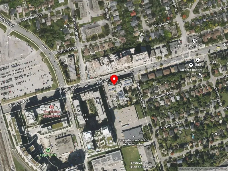 RentSafeTO apartment evaluation satellite view of 495 WILSON AVE in York Centre, Toronto