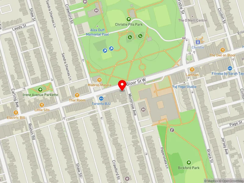 RentSafeTO apartment evaluation map view of 496 MONTROSE AVE in University-Rosedale, Toronto