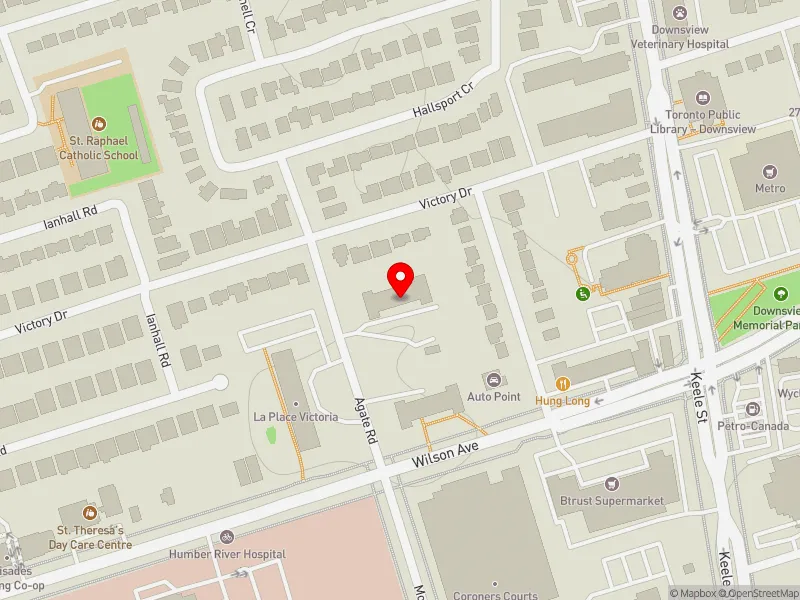 RentSafeTO apartment evaluation map view of 5 AGATE RD in York Centre, Toronto