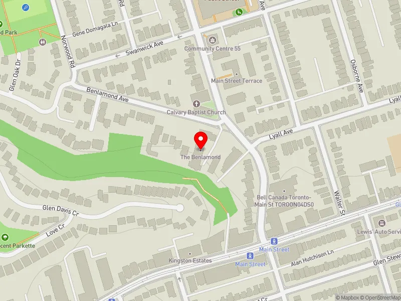 RentSafeTO apartment evaluation map view of 5 BENLAMOND AVE in Beaches-East York, Toronto