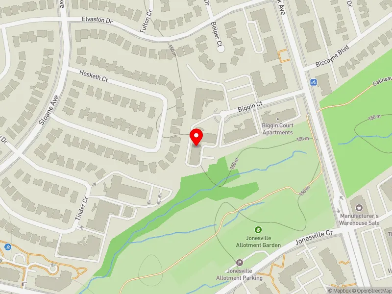 RentSafeTO apartment evaluation map view of 5 BIGGIN CRT in Don Valley East, Toronto