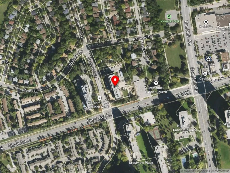 RentSafeTO apartment evaluation satellite view of 5 BRAHMS AVE in Don Valley North, Toronto