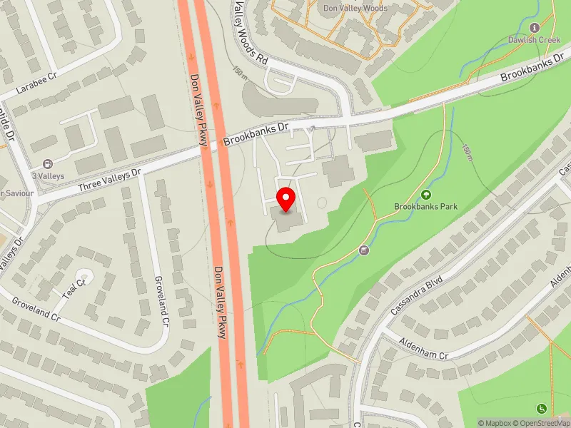 RentSafeTO apartment evaluation map view of 5 BROOKBANKS DR in Don Valley East, Toronto