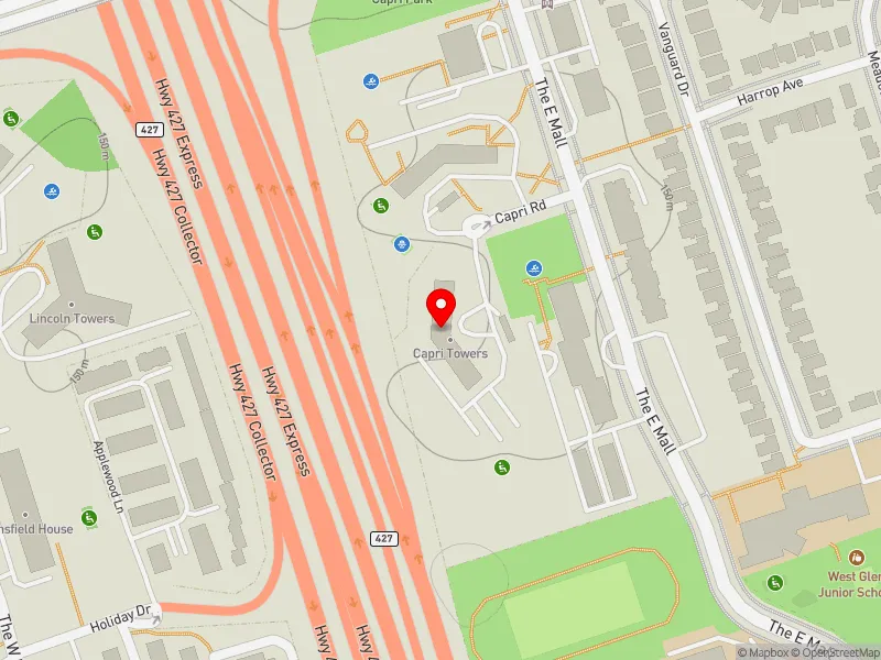 RentSafeTO apartment evaluation map view of 5 CAPRI RD in Etobicoke Centre, Toronto
