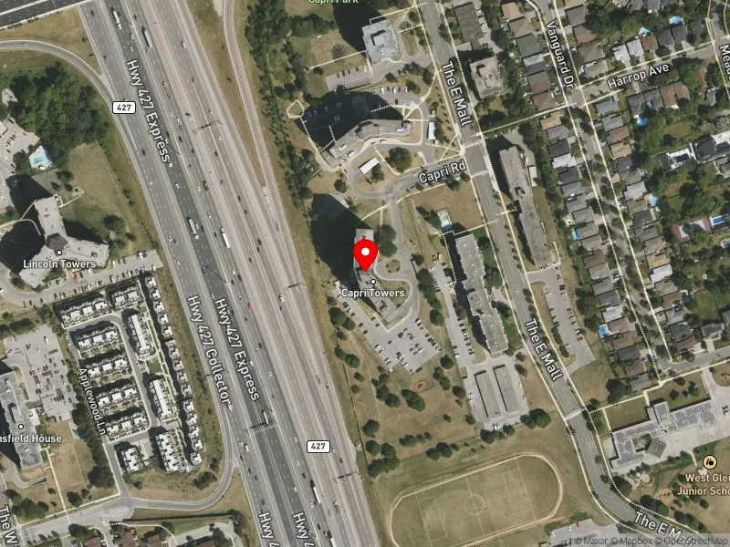 RentSafeTO apartment evaluation satellite view of 5 CAPRI RD in Etobicoke Centre, Toronto