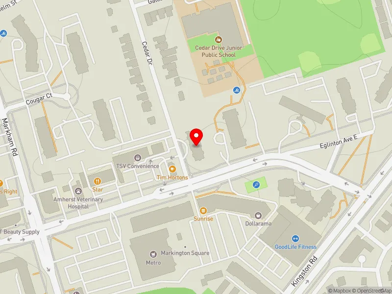 RentSafeTO apartment evaluation map view of 5 CEDAR DR in Scarborough-Guildwood, Toronto