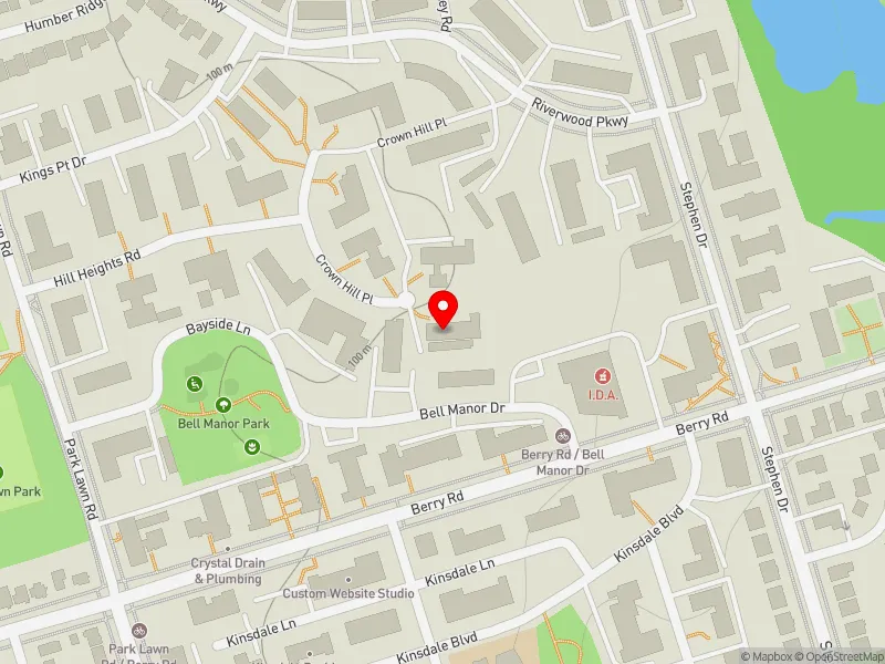 RentSafeTO apartment evaluation map view of 5 CROWN HILL PL in Etobicoke-Lakeshore, Toronto