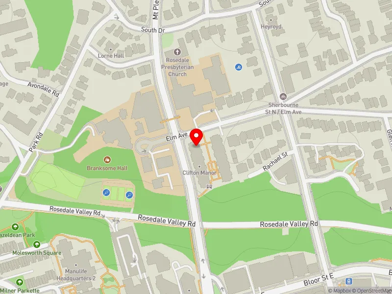 RentSafeTO apartment evaluation map view of 5 ELM AVE in University-Rosedale, Toronto