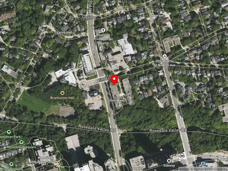 RentSafeTO apartment evaluation satellite view of 5 ELM AVE in University-Rosedale, Toronto