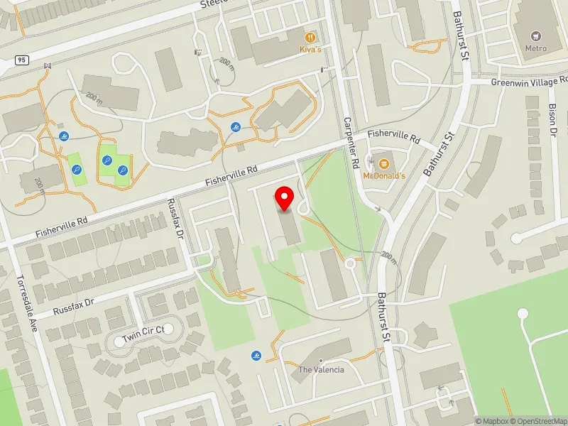 RentSafeTO apartment evaluation map view of 5 FISHERVILLE RD in York Centre, Toronto