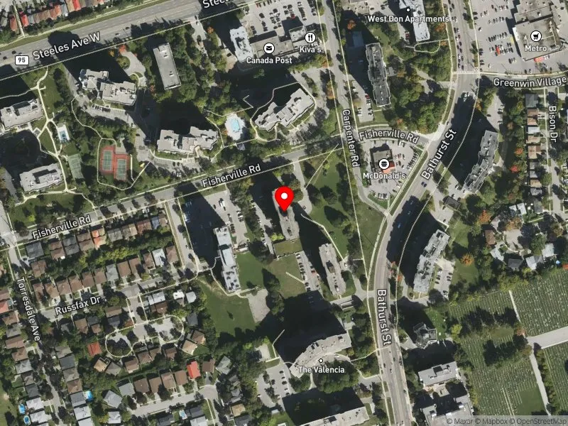 RentSafeTO apartment evaluation satellite view of 5 FISHERVILLE RD in York Centre, Toronto