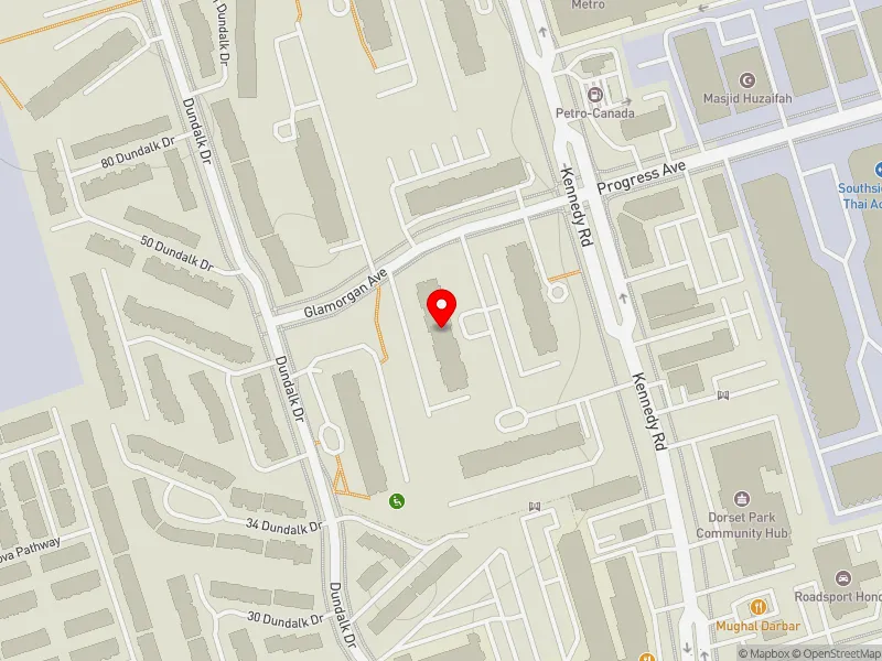 RentSafeTO apartment evaluation map view of 5 GLAMORGAN AVE in Scarborough Centre, Toronto