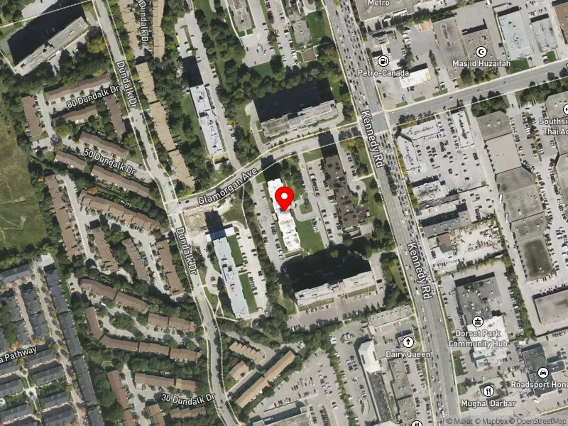 RentSafeTO apartment evaluation satellite view of 5 GLAMORGAN AVE in Scarborough Centre, Toronto