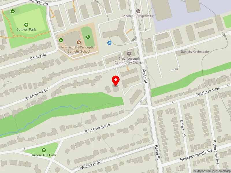 RentSafeTO apartment evaluation map view of 5 GREENBROOK DR in York South-Weston, Toronto