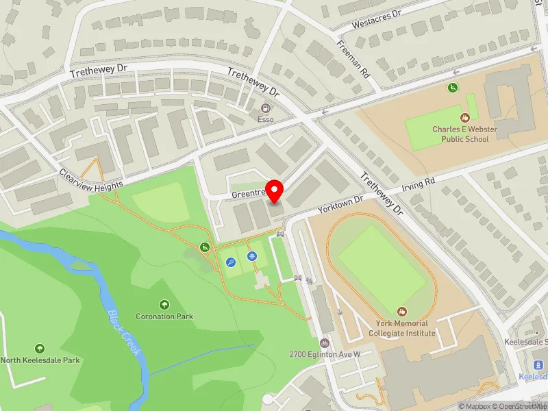 RentSafeTO apartment evaluation map view of 5 GREENTREE CRT in York South-Weston, Toronto
