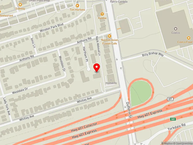 RentSafeTO apartment evaluation map view of 5 HARTHAM PL in York Centre, Toronto