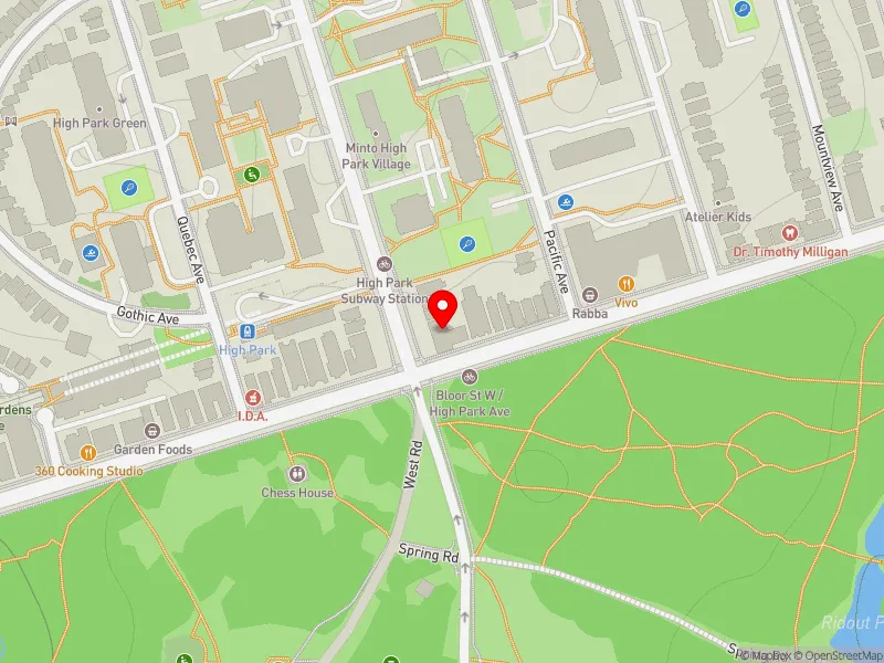 RentSafeTO apartment evaluation map view of 5 HIGH PARK AVE in Parkdale-High Park, Toronto