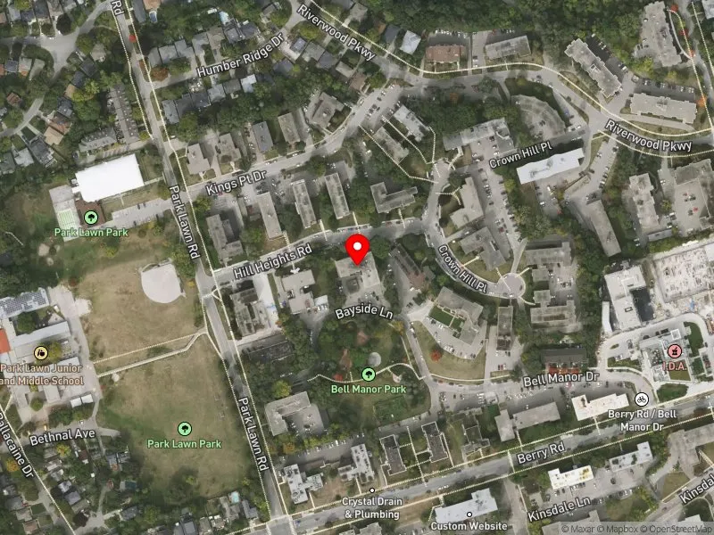 RentSafeTO apartment evaluation satellite view of 5 HILL HEIGHTS RD in Etobicoke-Lakeshore, Toronto